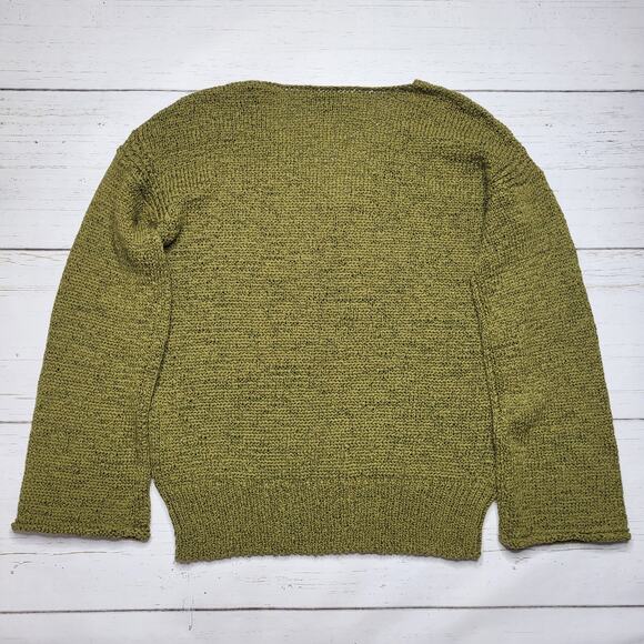 J. Crew Swing Flare Sleeve Sweater V Neck Olive Green Textured Knit Cotton XS - Picture 2 of 7